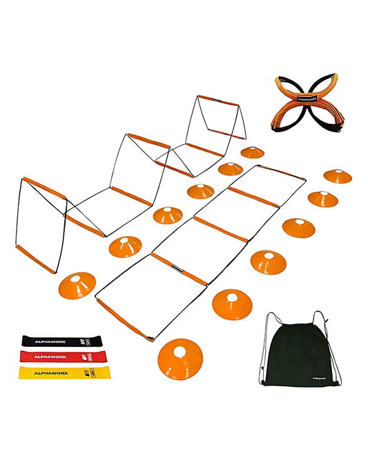 All-in-one Ladder 8+4 Rung Speed Ladder Workout Ladder with 12 Soccer Cones & 3 Resistance Band & 1 Storage Bag